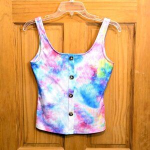 Women's SHEIN Ribbed Knit Crop Top Tank Top Pink/Blue/White Tie Dye Size Small